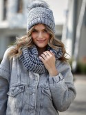 Wintermützen-Set mit Fischgrätenmuster und Schlauchschal, dunkelgrau C45 – Online-Shop – Boutique